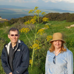 Michael and Jeannie by a mustand plant on Mount Gilboa in Israel