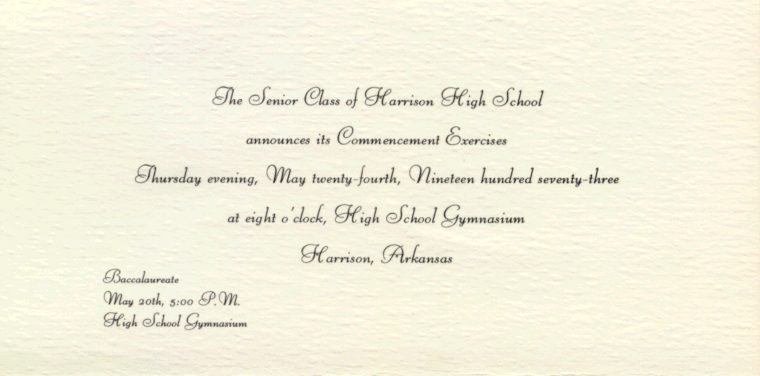 Harrison High School graduation announcement inside
